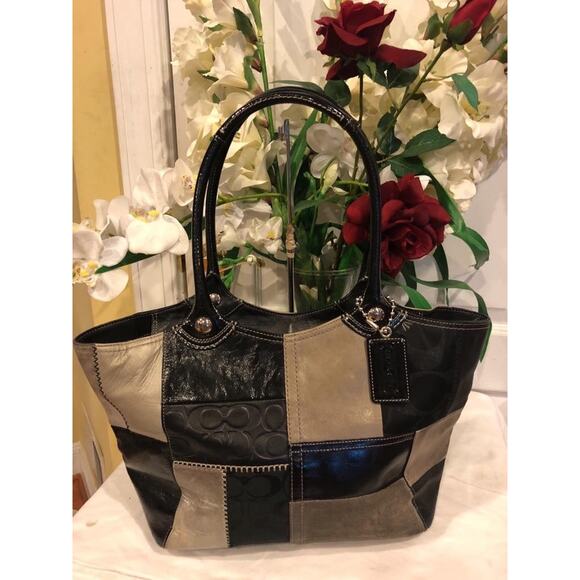 Coach 14045 Bleecker Patchwork Tote Bag Silver Black Multi (pu1300 - Picture 1 of 10